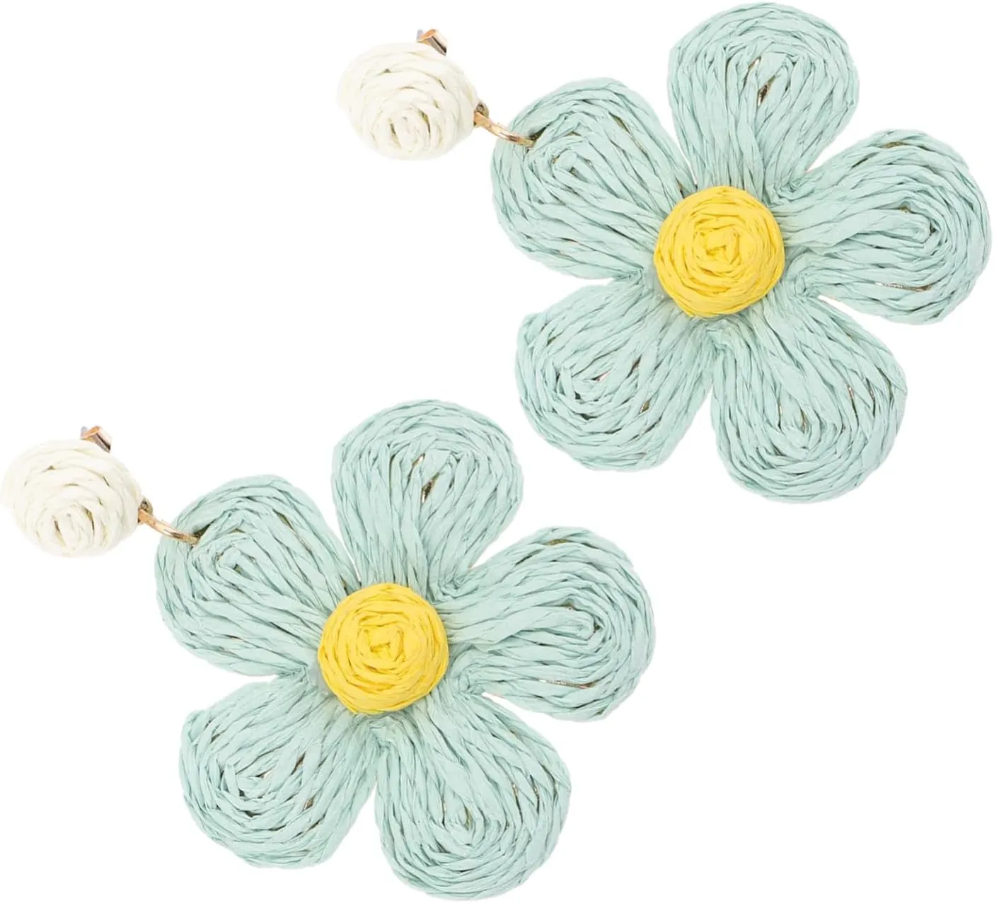 1 Pair Natural Raffia Flower Earrings Handmade Summer Tropical Beach Decor Stylish Woven Earrings for Women Skin Friendly Durable Present for Friends Loved Ones