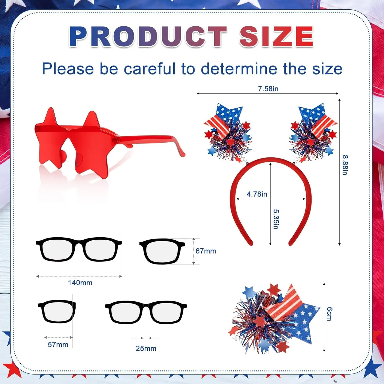 12 Pcs Patriotic Party Accessories USA Flag Headband Red Blue Star Sunglasses Patriotic Headbands and Sunglasses Set for 4th of July Independence Day Memorial Day Party Favors