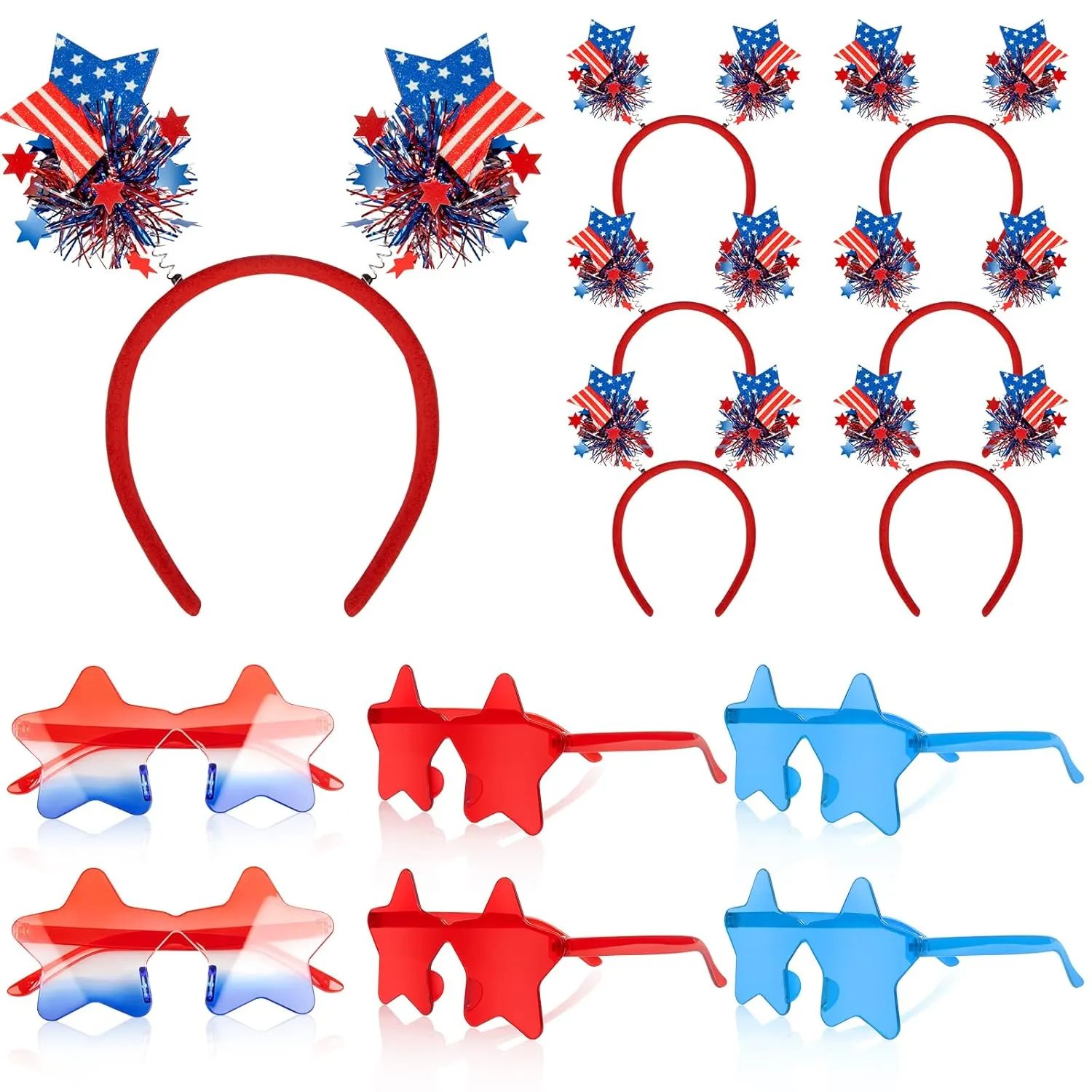 12 Pcs Patriotic Party Accessories USA Flag Headband Red Blue Star Sunglasses Patriotic Headbands and Sunglasses Set for 4th of July Independence Day Memorial Day Party Favors