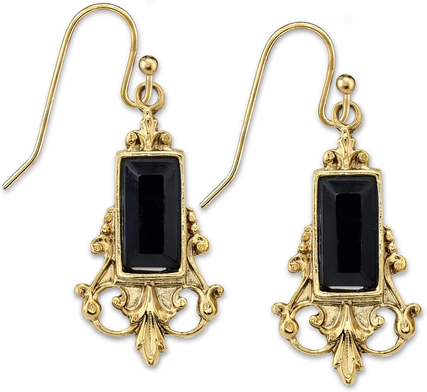 1928 Jewelry Antique Inspired Glass Baguette Wire Drop Earrings