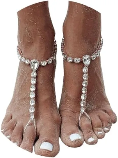 1Pair Bikini Rhinestone Barefoot Sandals Foot Chain Jewelry Wedding Bridal Crystal Leg Bracelet Toe Jewelry Summer Beach Rhinestone High Heel Anklet Shoe Chain for Women