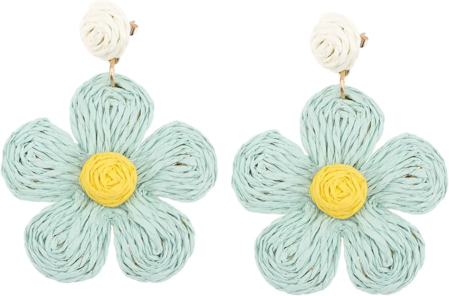 1Pair Natural Raffia Woven Earrings for Women Handmade Floral Design Lightweight Beach Jewelry for Summer Outfits and Special Occasions Eye Catching Accessory