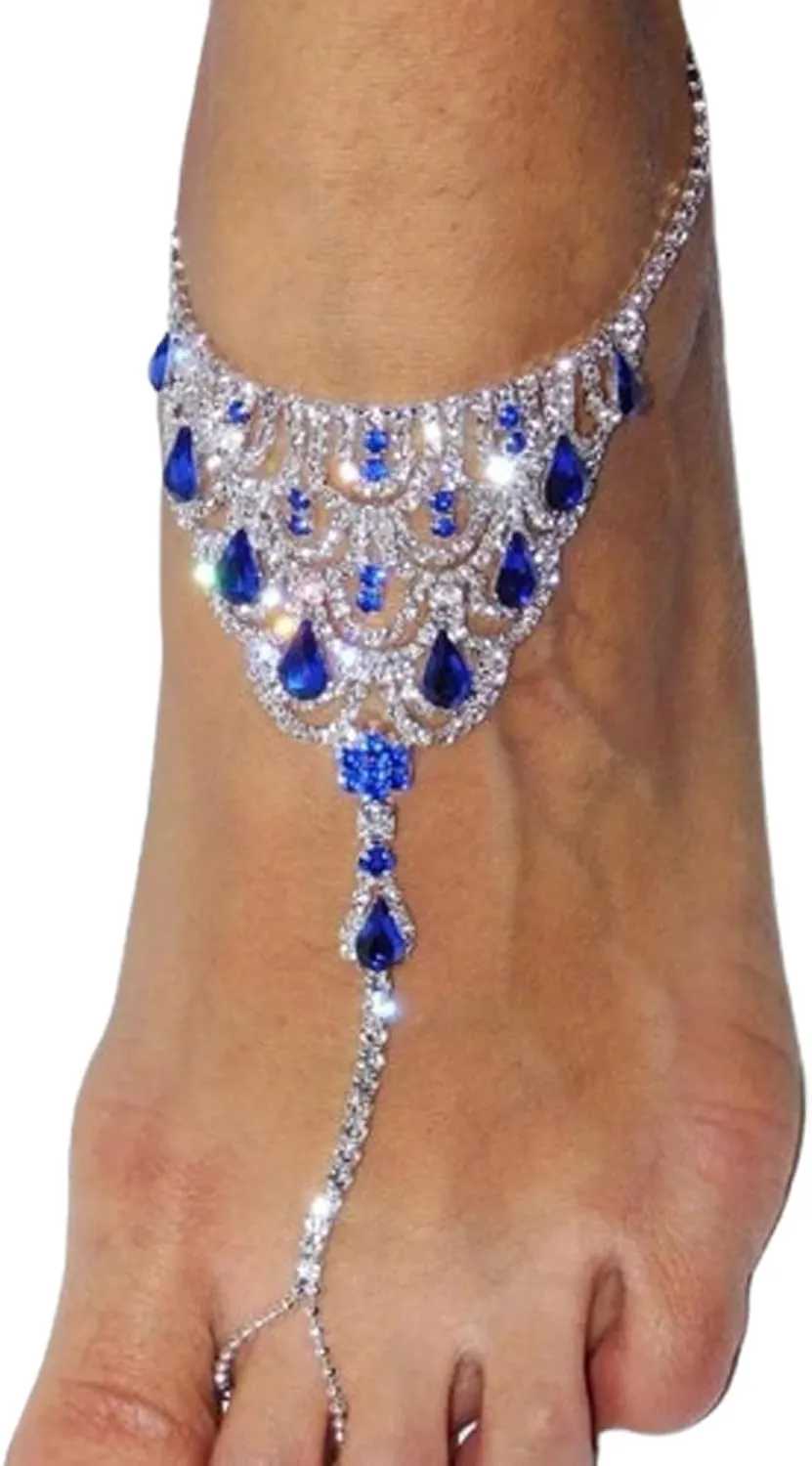 1Pair Sexy Crystal Barefoot Sandals Foot Chain Jewelry Wedding Bridal Rhinestone Leg Foot Jewelry Summer Beach Crystal High Heel Anklet Shoe Chain for Women