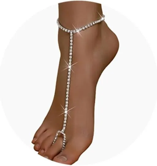 1Pair Simple Rhinestone Barefoot Sandals Foot Chain with Toe Ring Summer Beach Bikini Crystal Anklets Bracelet Wedding Bridal Foot Chain Jewelry for Women