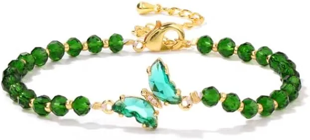 1PCS Butterfly Chain Link Bracelet Green Glass 4mm Faceted Beads Bracelets Women Friendship