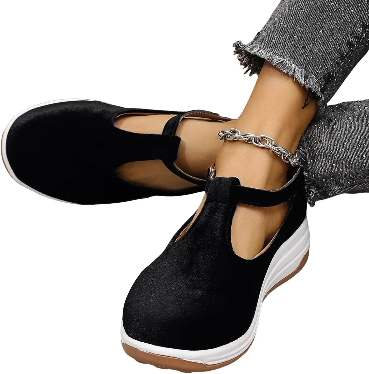 2025 Women Closed Toe Shoes Summer Dressy Wedding Slip-On Wedge Heel Loafer Shoe Comfortable Fashion Party Dance Slippers with Ankle Strap Non-Slip Breathable Beach Vacation Walking Footwear
