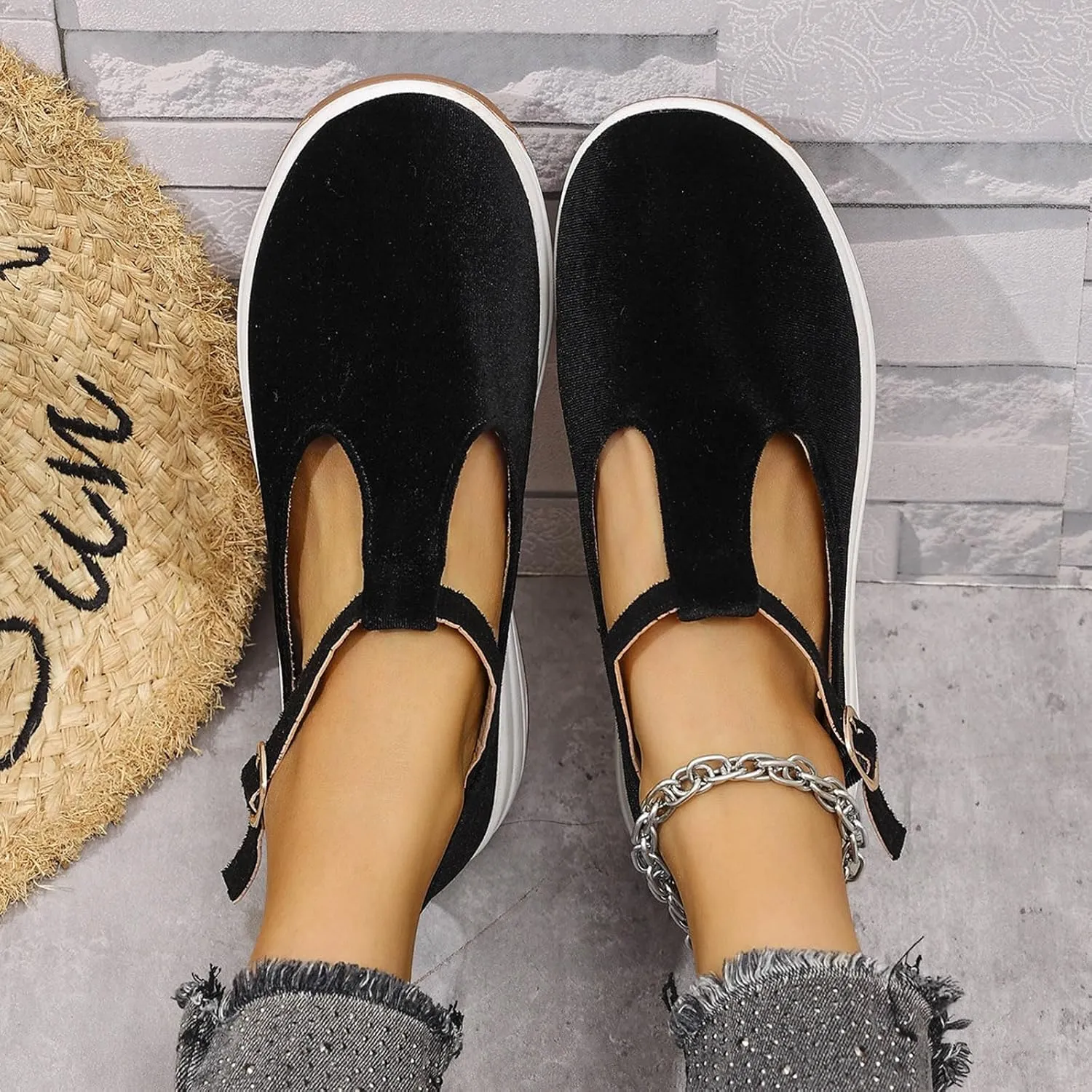 2025 Women Closed Toe Shoes Summer Dressy Wedding Slip-On Wedge Heel Loafer Shoe Comfortable Fashion Party Dance Slippers with Ankle Strap Non-Slip Breathable Beach Vacation Walking Footwear