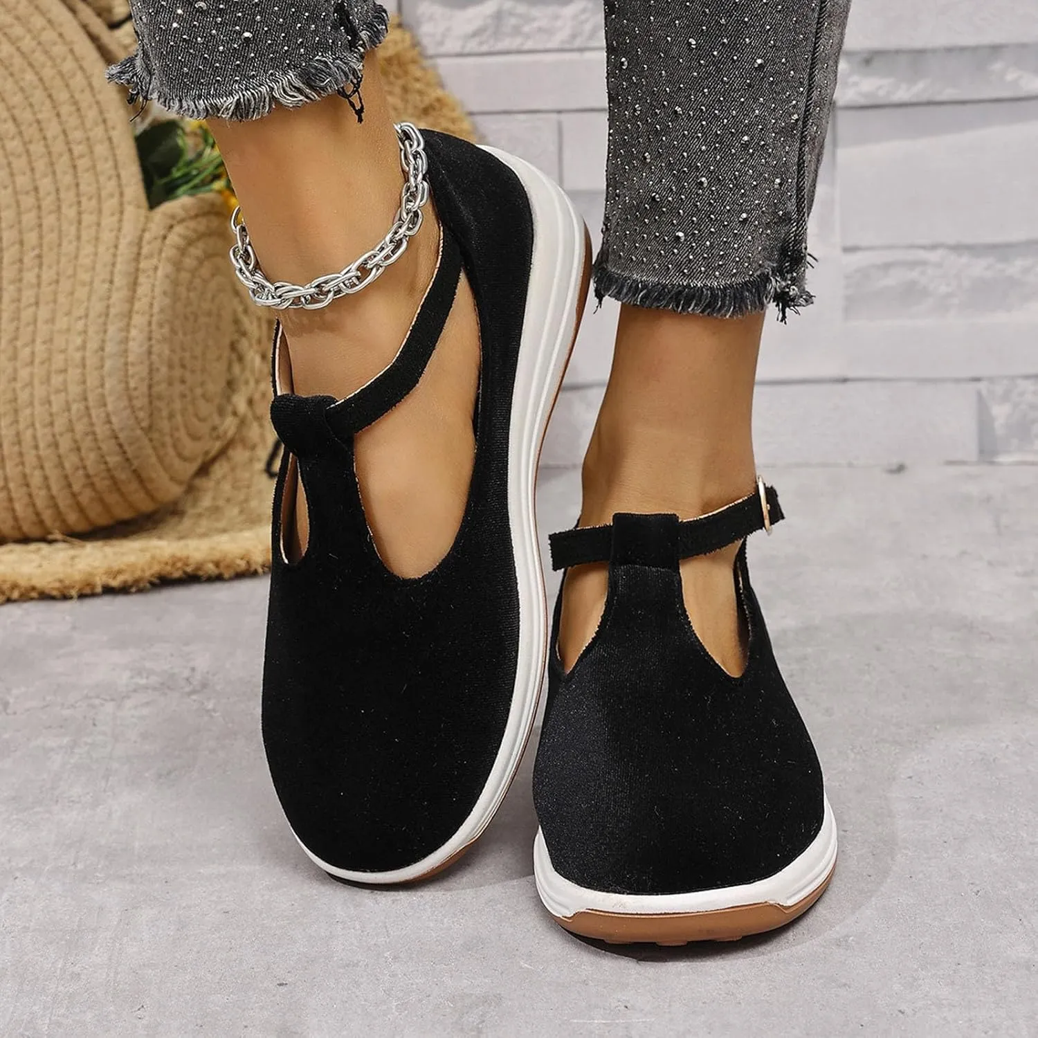 2025 Women Closed Toe Shoes Summer Dressy Wedding Slip-On Wedge Heel Loafer Shoe Comfortable Fashion Party Dance Slippers with Ankle Strap Non-Slip Breathable Beach Vacation Walking Footwear