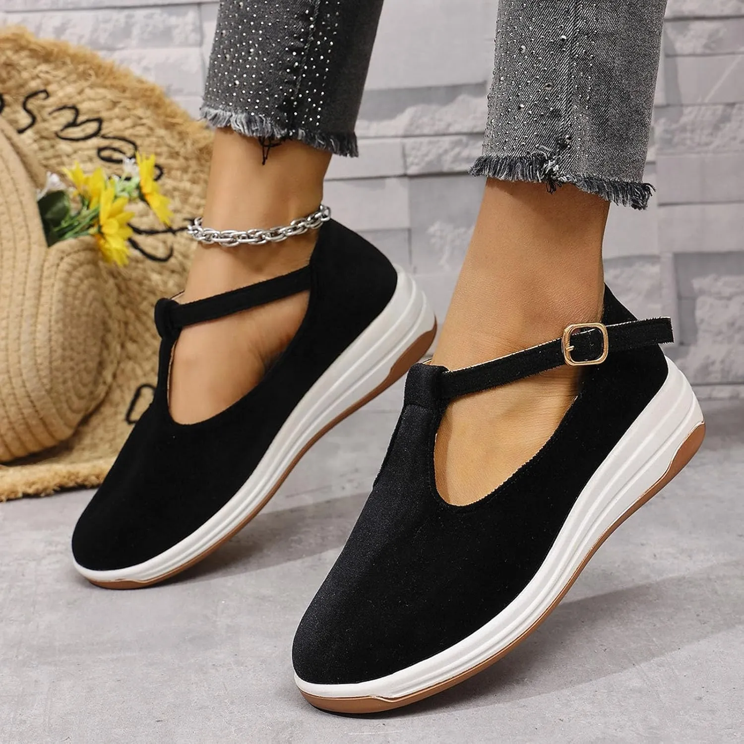 2025 Women Closed Toe Shoes Summer Dressy Wedding Slip-On Wedge Heel Loafer Shoe Comfortable Fashion Party Dance Slippers with Ankle Strap Non-Slip Breathable Beach Vacation Walking Footwear