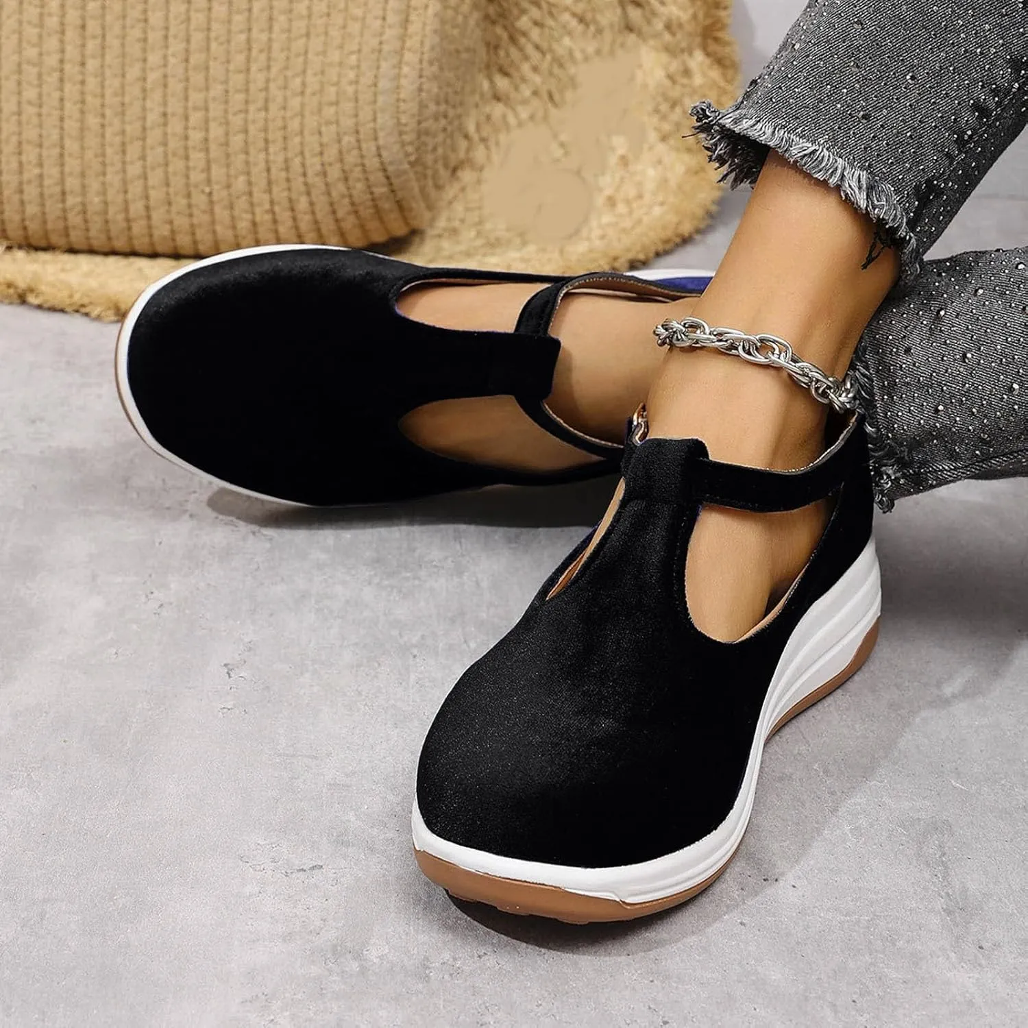2025 Women Closed Toe Shoes Summer Dressy Wedding Slip-On Wedge Heel Loafer Shoe Comfortable Fashion Party Dance Slippers with Ankle Strap Non-Slip Breathable Beach Vacation Walking Footwear