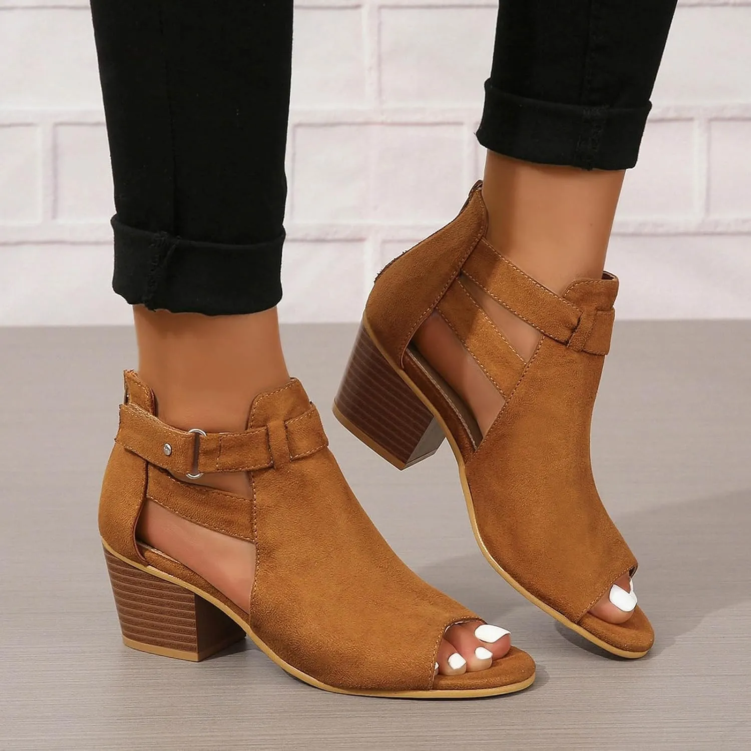2025 Women High Heel Shoes Comfortable Fashion Outdoor Indoor Woke Home Slippers Summer Slip-On Soft Sole Walking Footwear with Adjustable Buckle Non-Slip Party Dressy Breathable Dance Sandals