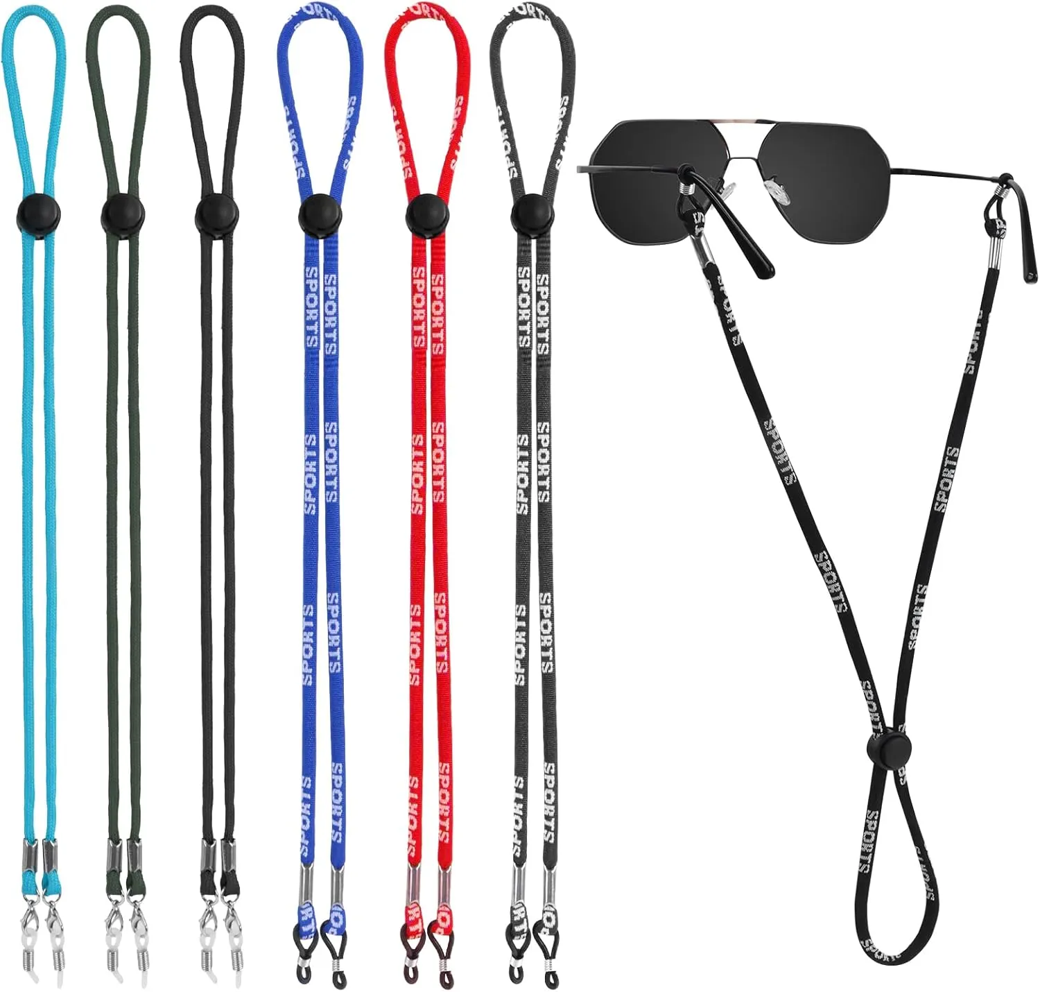 6Pack Glasses Strap-Eyeglasses Holder Strap-Eyeglass string holder Chain necklace Rope-sports Sunglasses Strap Cord Lanyard-adjustable Eyewear Retainer for sunglass-eyeglass or prescription glass