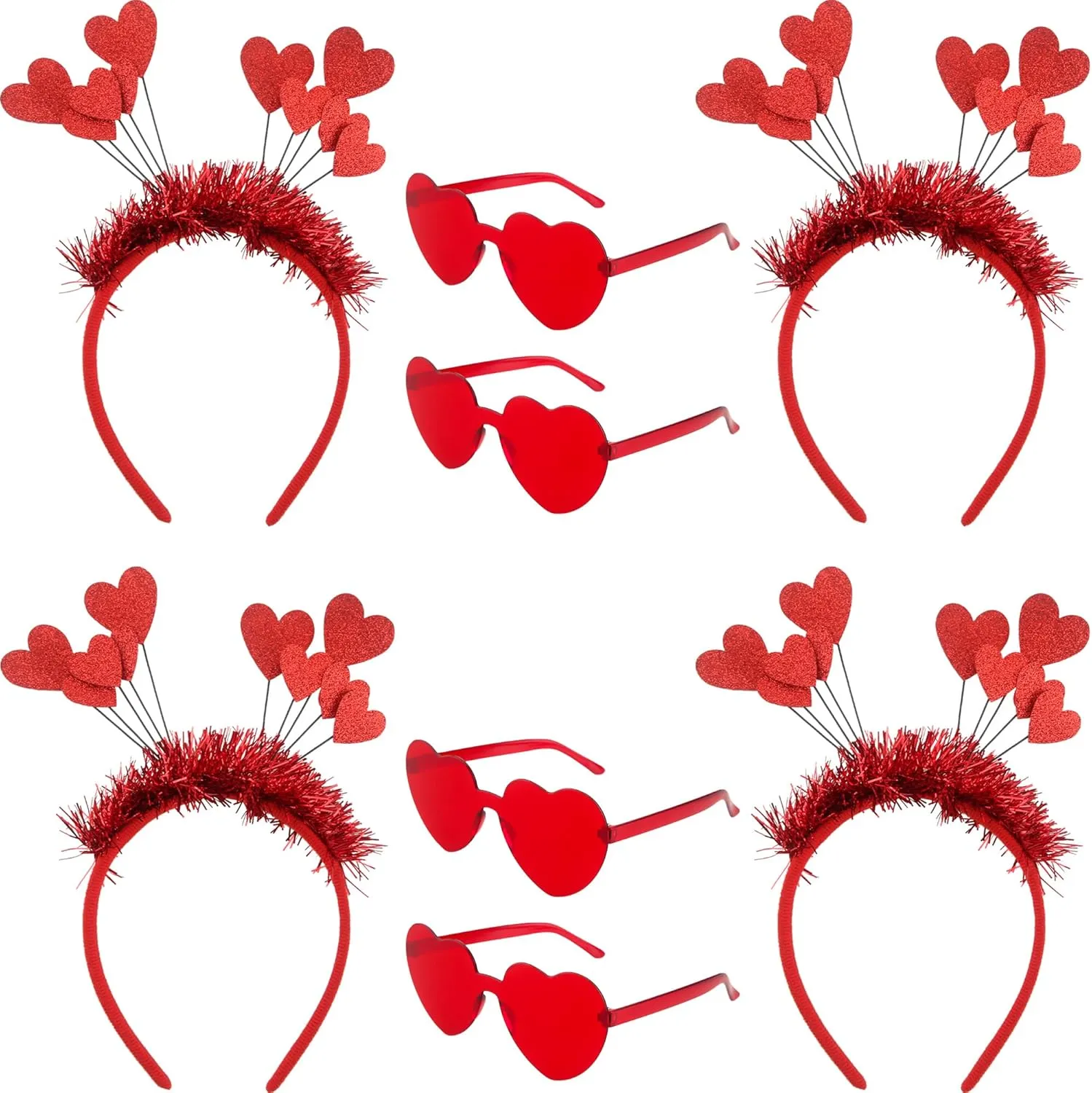 8 Pack Valentine's Headband Set Red Sequin Heart Headband and Heart Sunglasses for Wedding Valentine Festival Party Headwear Accessories