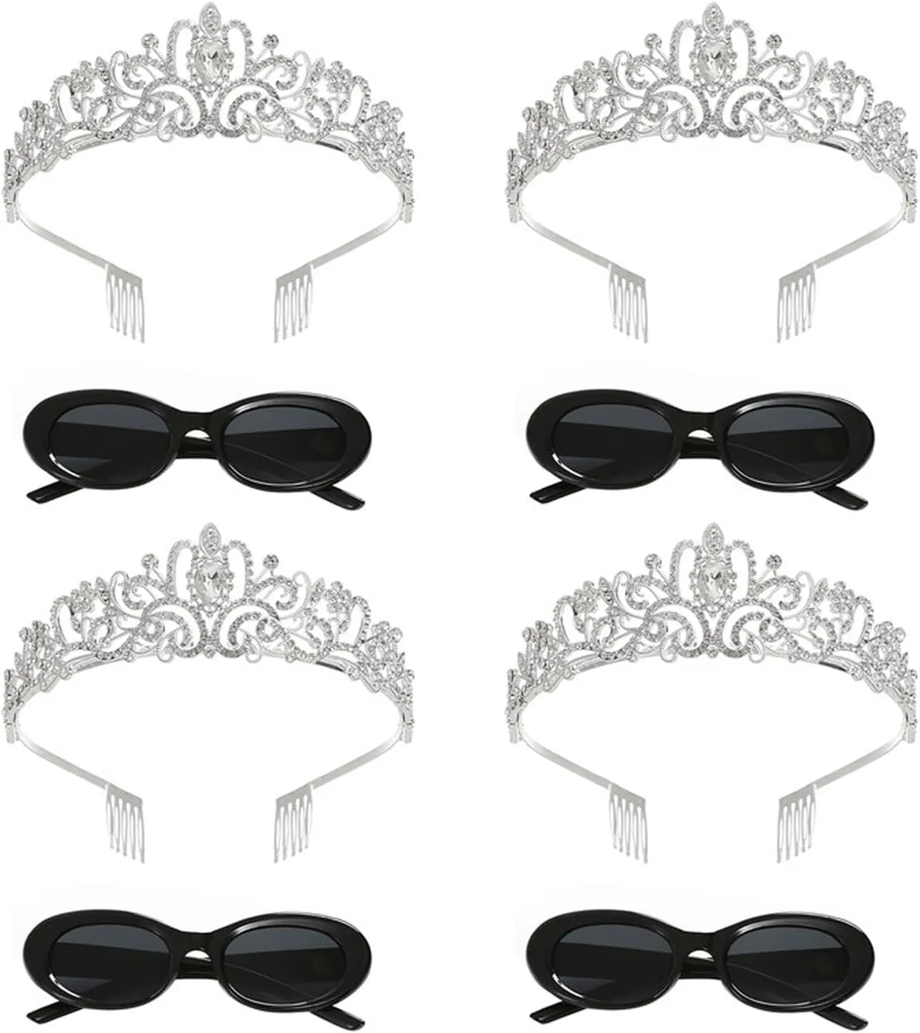 8 Pcs Princess Tiara Crowns and Sunglasses Women Costume Accessories Set Dress Up Bachelorette Party Favors