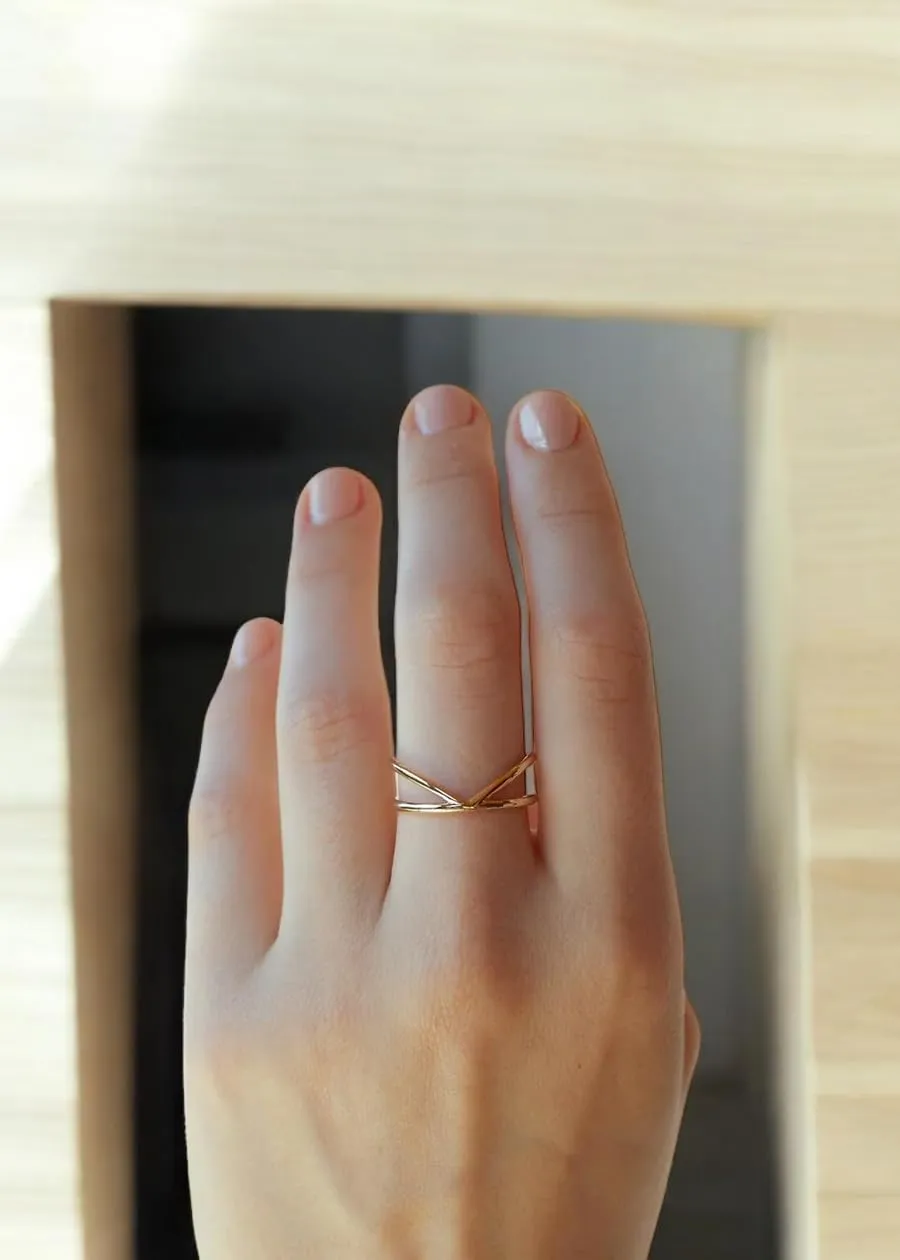 925 Sterling Silver V Shape Ring | Twisted Midi Thumb Ring | Simple Bohemian Knuckle Ring (11.5)