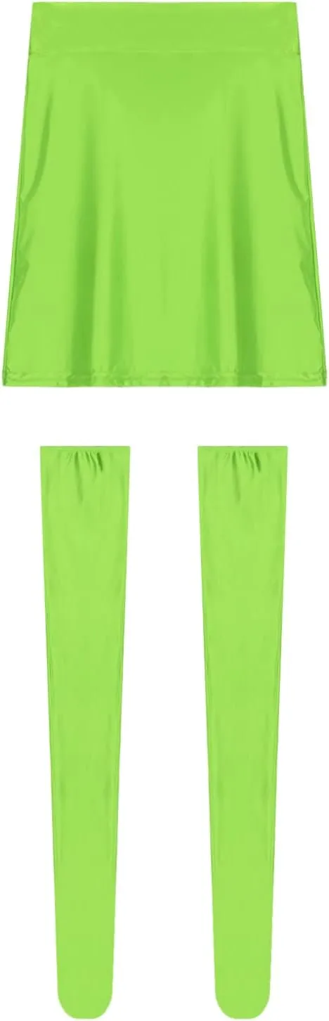 ACSUSS Womens Glossy Solid Color Lingerie Suit High Waist Mini Pencil Skirt with Stockings for Club