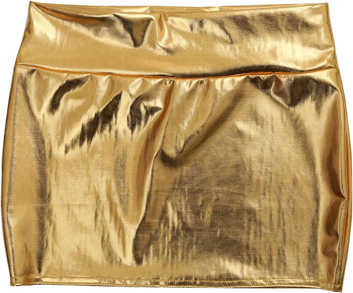 Aislor Women's Shiny Metallic Patent Leather Slim Fit Bodycon Mini Pencil Skirt Party Clubwear