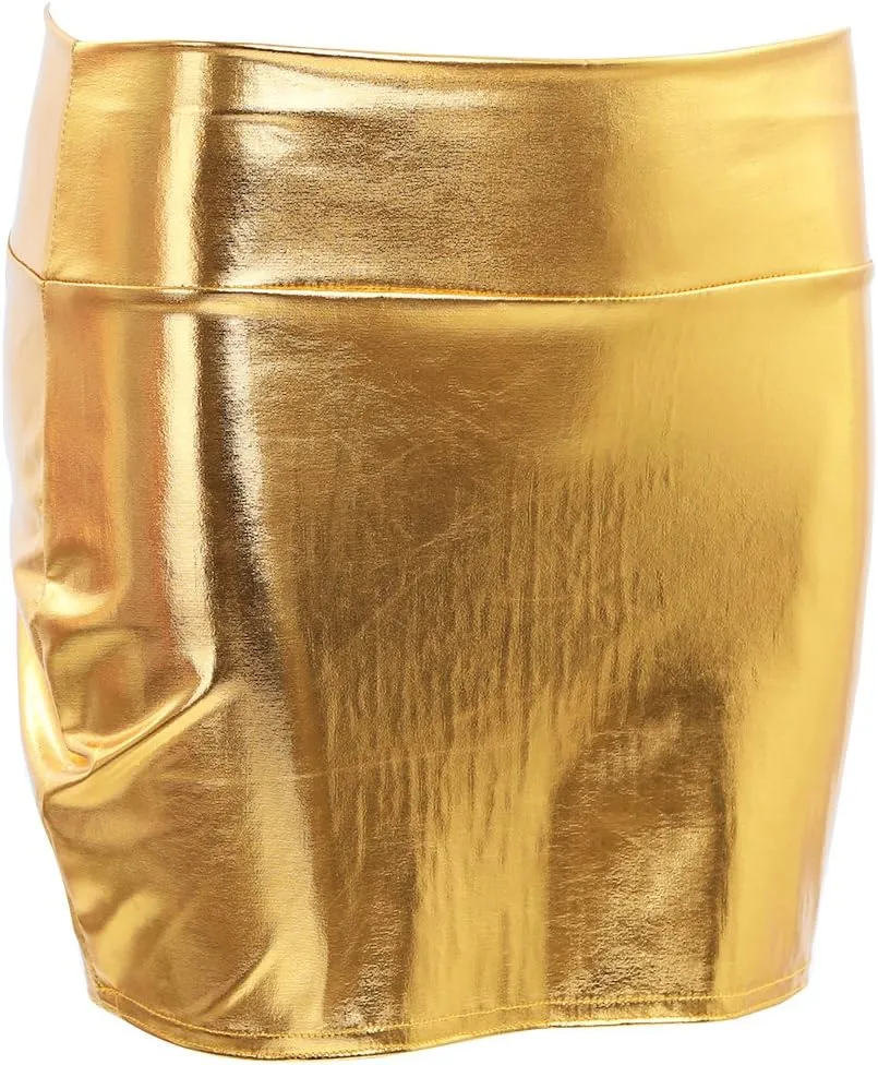 Aislor Women's Shiny Metallic Patent Leather Slim Fit Bodycon Mini Pencil Skirt Party Clubwear