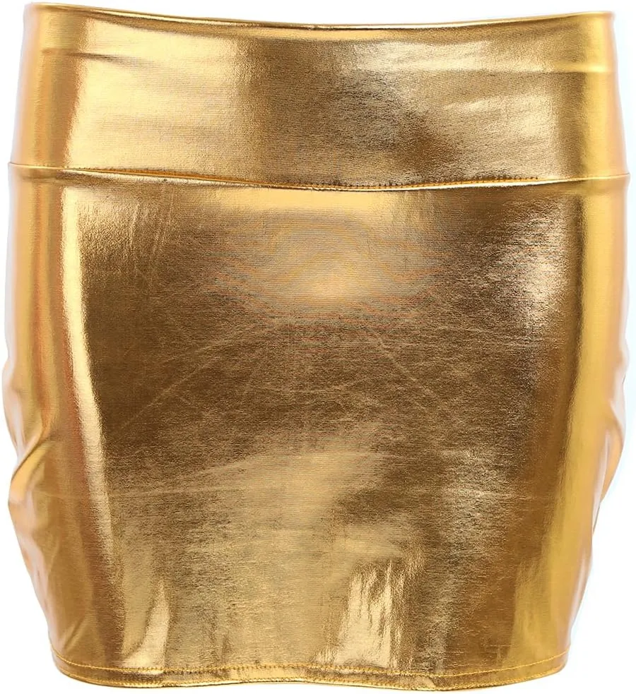 Aislor Women's Shiny Metallic Patent Leather Slim Fit Bodycon Mini Pencil Skirt Party Clubwear
