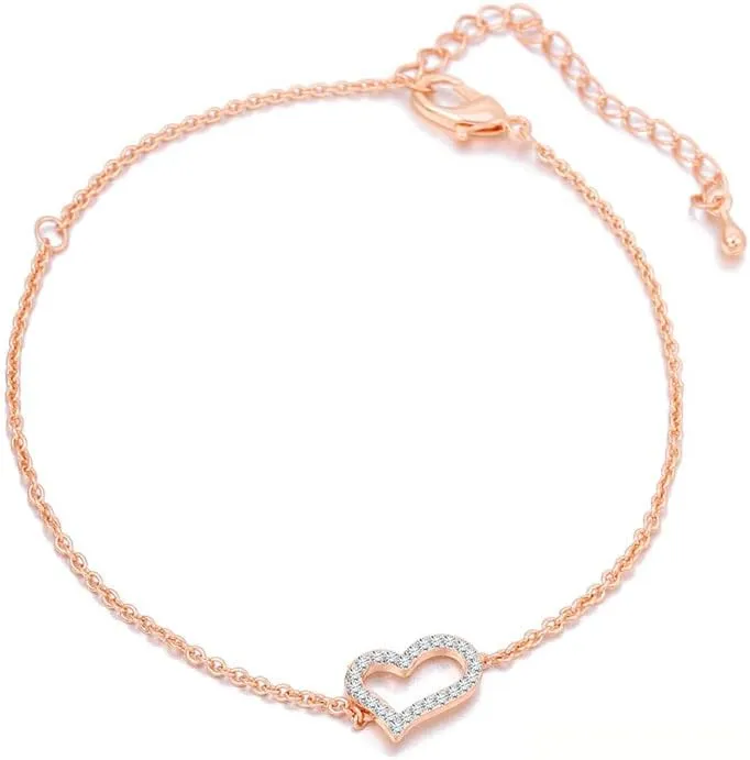 Anklets Women Crystal Cross Heart Ankle Bracelet Color Gold Color Beach Foot Jewelry Gifts (Style 2-Rose Gold- )