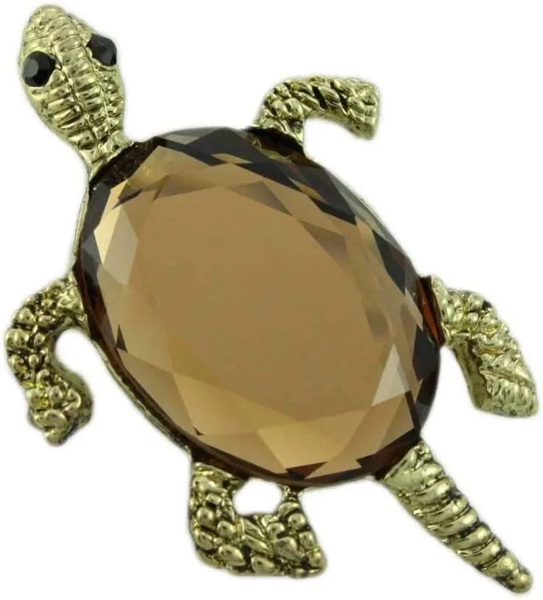 Antique Gold Brown Glass Turtle Brooch Pin/Pendant