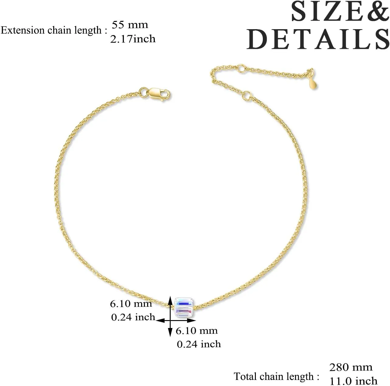 AOBOCO Crystal Ankle Bracelet for Women Sterling Silver Teens Anklets