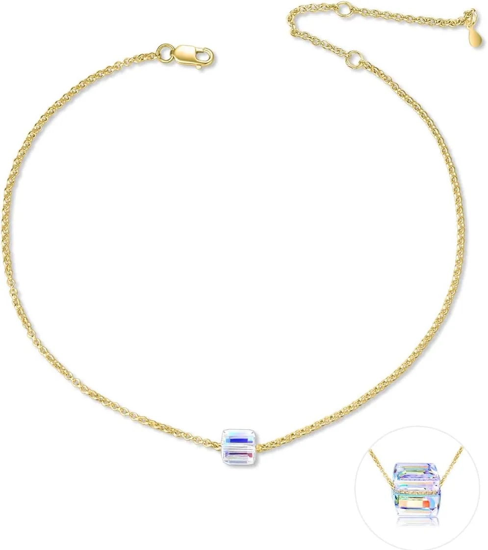 AOBOCO Crystal Ankle Bracelet for Women Sterling Silver Teens Anklets
