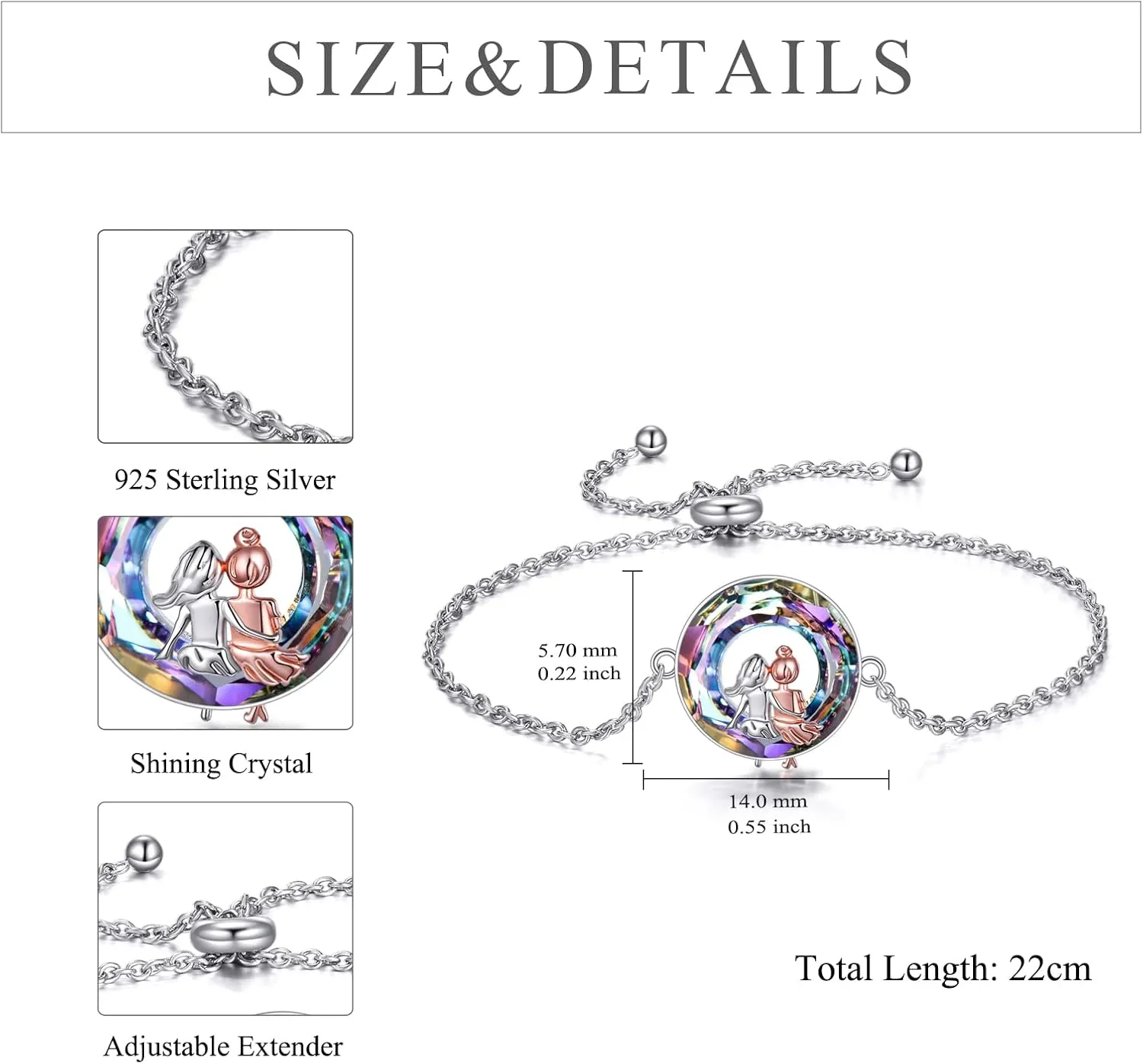 AOBOCO Sisters Bracelet Sterling Silver 2 Sister Anklets Jewelry Gifts for Women