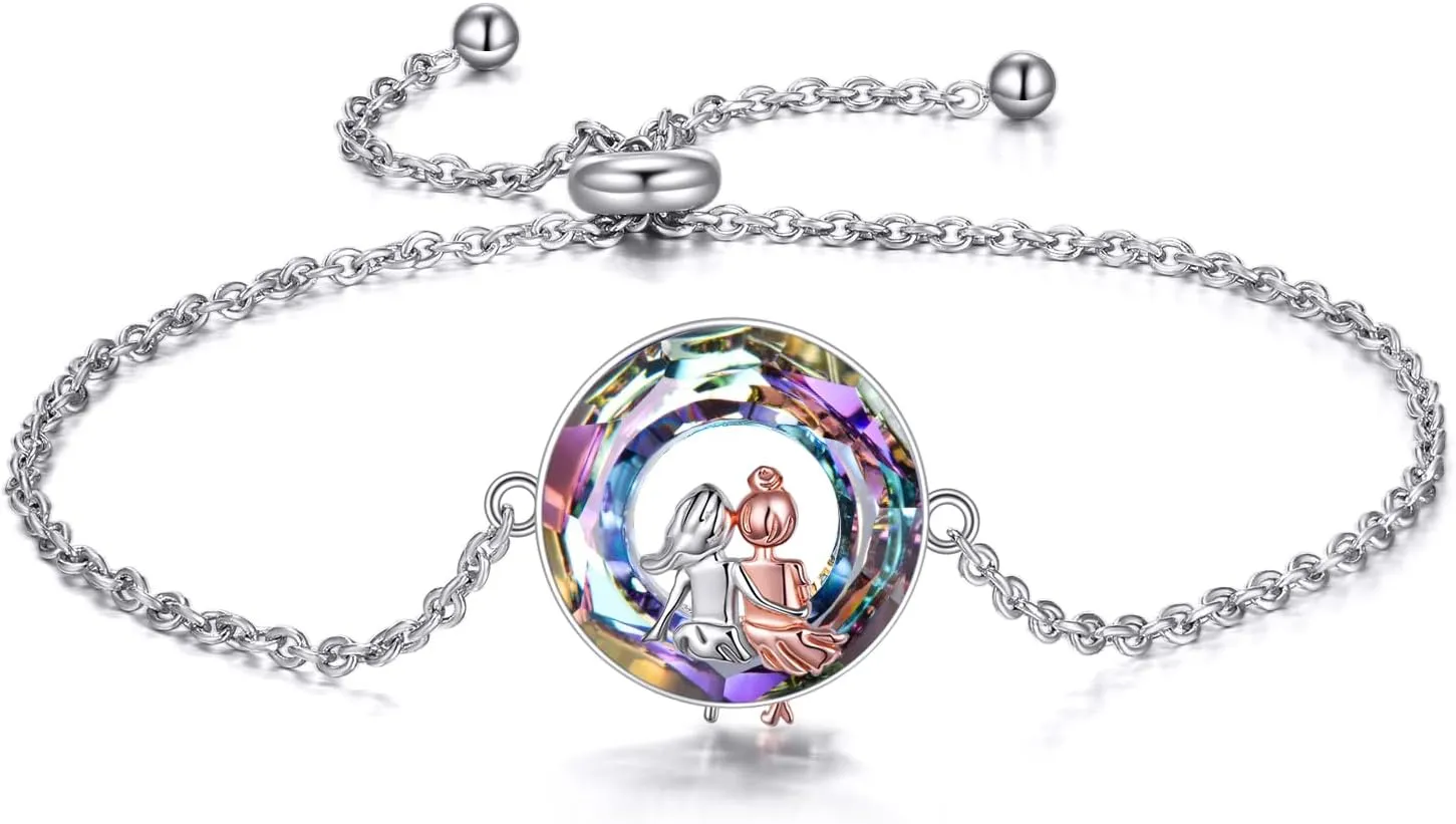AOBOCO Sisters Bracelet Sterling Silver 2 Sister Anklets Jewelry Gifts for Women