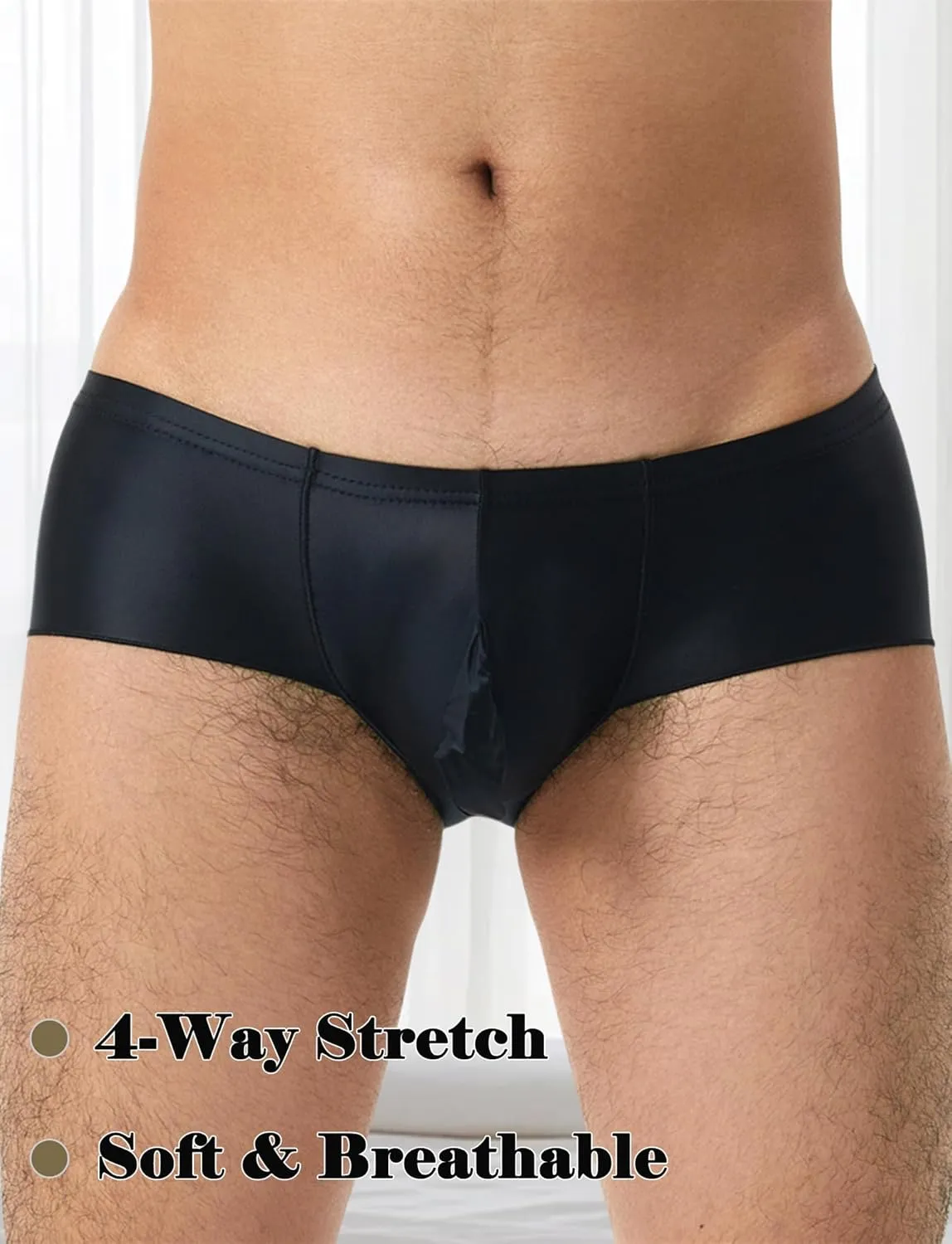 AUBIG Men's Shiny Metallic Mini Boxer Briefs Oil Shiny Glossy Panties Sheer Underpants Low Waist Panties