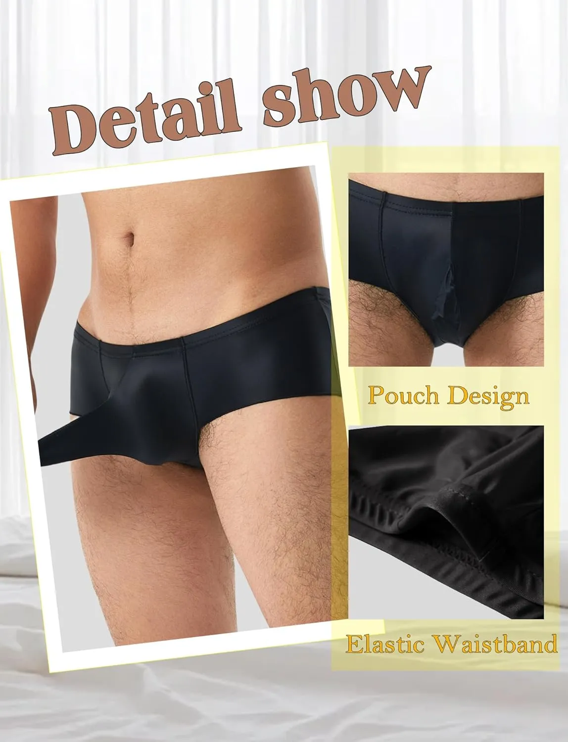 AUBIG Men's Shiny Metallic Mini Boxer Briefs Oil Shiny Glossy Panties Sheer Underpants Low Waist Panties