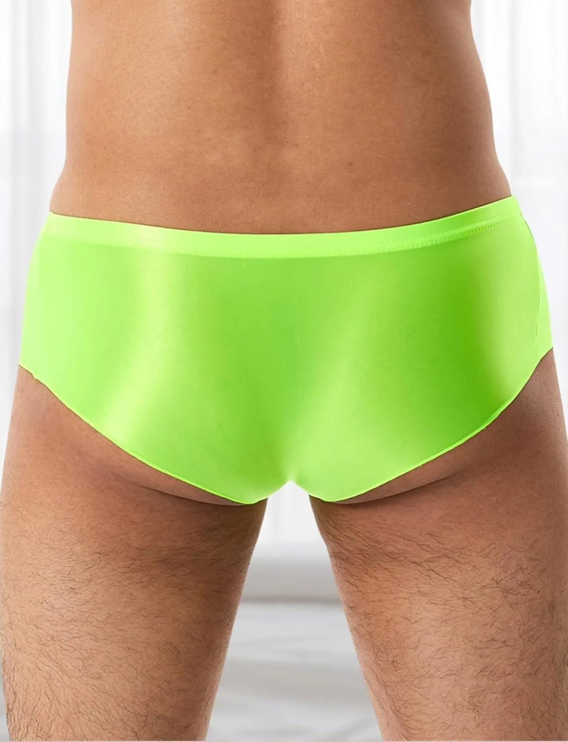 AUBIG Shiny Metallic Mini Boxer Briefs for Men Oil Shiny Glossy Panties Sheer Underpants Low Waist Panties