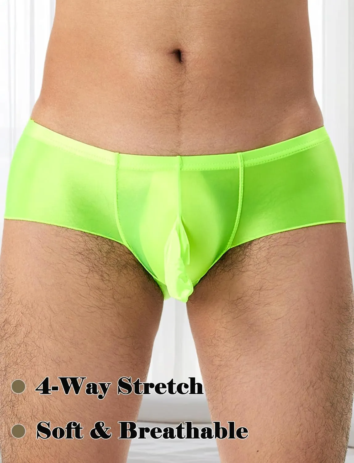 AUBIG Shiny Metallic Mini Boxer Briefs for Men Oil Shiny Glossy Panties Sheer Underpants Low Waist Panties
