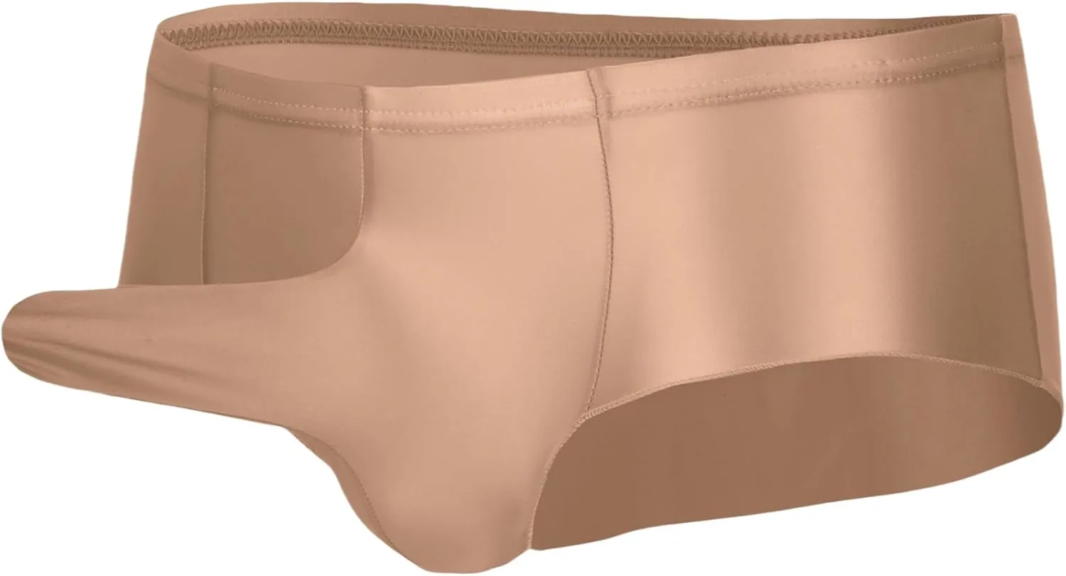 AUBIG Shiny Metallic Mini Boxer Briefs for Men Oil Shiny Glossy Panties Sheer Underpants Low Waist Panties