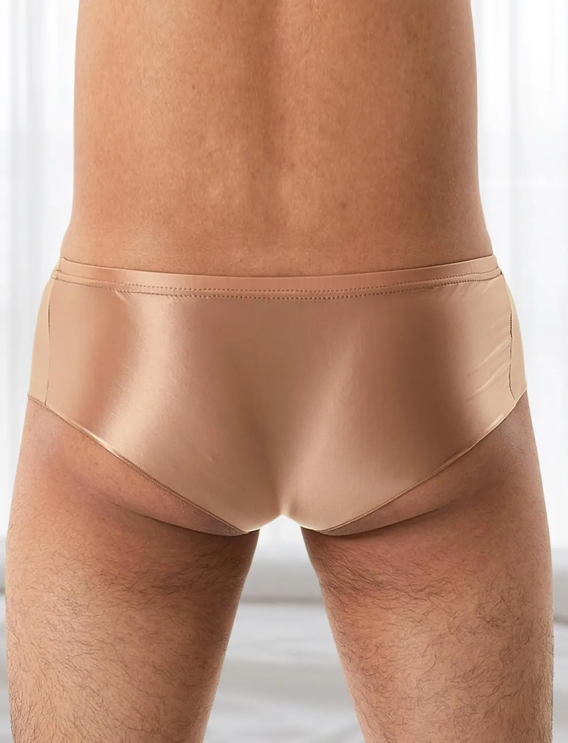 AUBIG Shiny Metallic Mini Boxer Briefs for Men Oil Shiny Glossy Panties Sheer Underpants Low Waist Panties