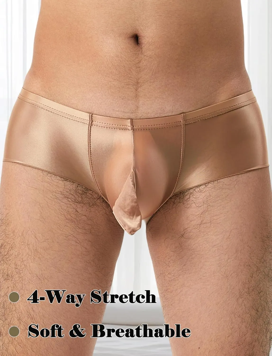 AUBIG Shiny Metallic Mini Boxer Briefs for Men Oil Shiny Glossy Panties Sheer Underpants Low Waist Panties