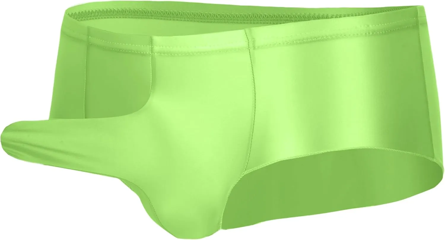 AUBIG Shiny Metallic Mini Boxer Briefs for Men Oil Shiny Glossy Panties Sheer Underpants Low Waist Panties