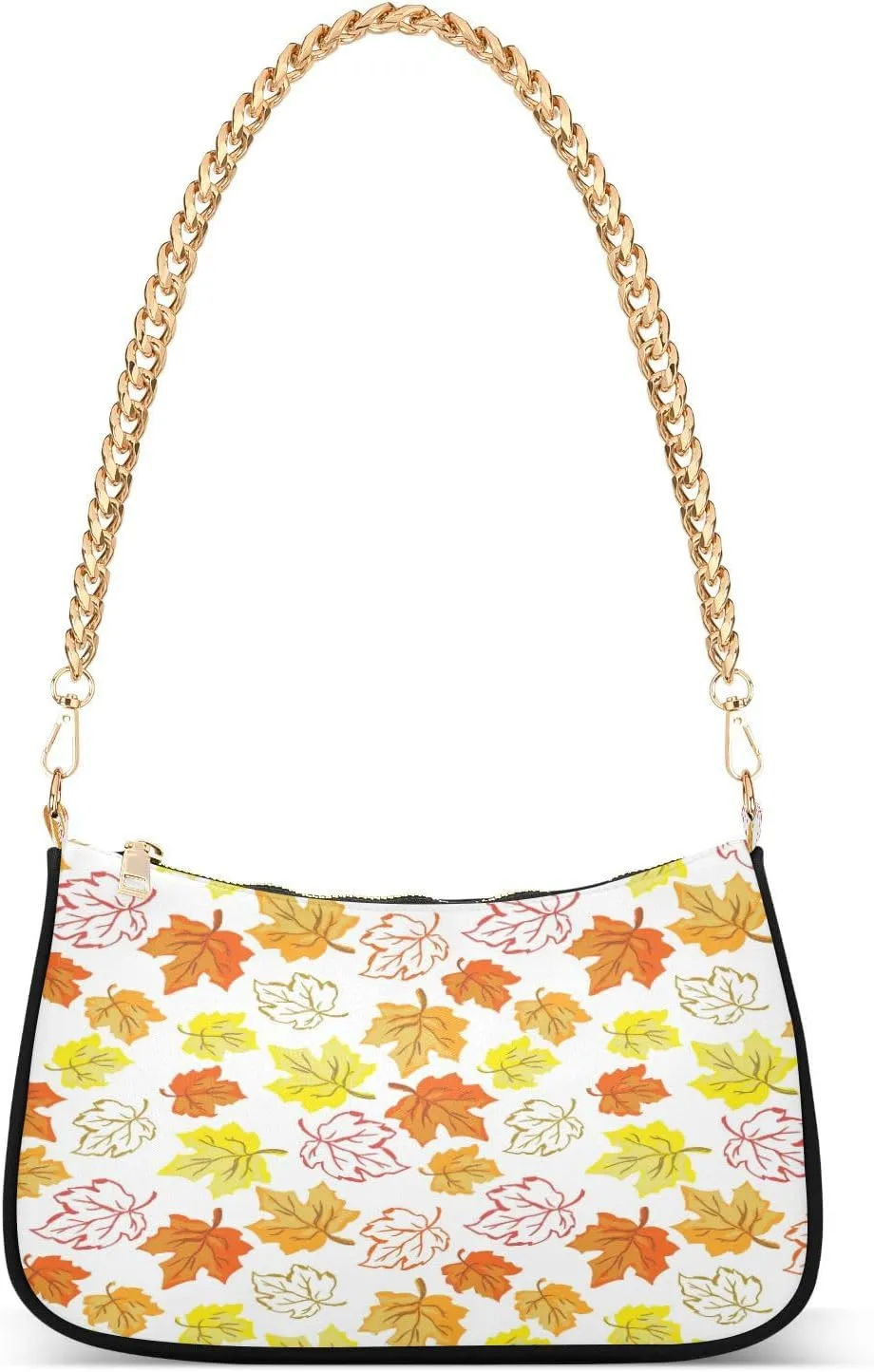 Autumn Leaves Orange Fall Leaf Womens Shoulder Bag for Women Girls Hobo Tote Handbag Gold Chain Crossbody Bag with Zipper Clutch Purse Handbags
