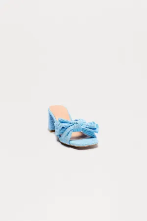 Baize Bow Block Heel Mules - Blue