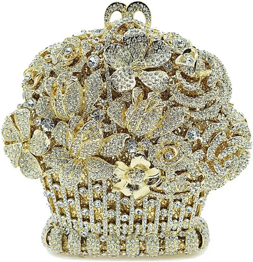 Basket Shape Diamond Lady Clutch Purses and Handbags for Women Hollow Out Evening Party Dinner Bag