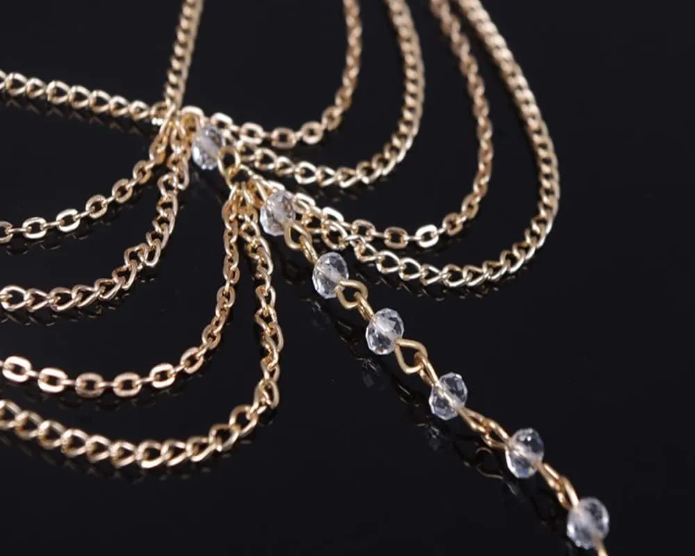 Beach Barefoot Sandal Jewelry Fashion Layer Chain Link Crystal Beads Foot Anklet Bracelet (Gold White Crystal- )