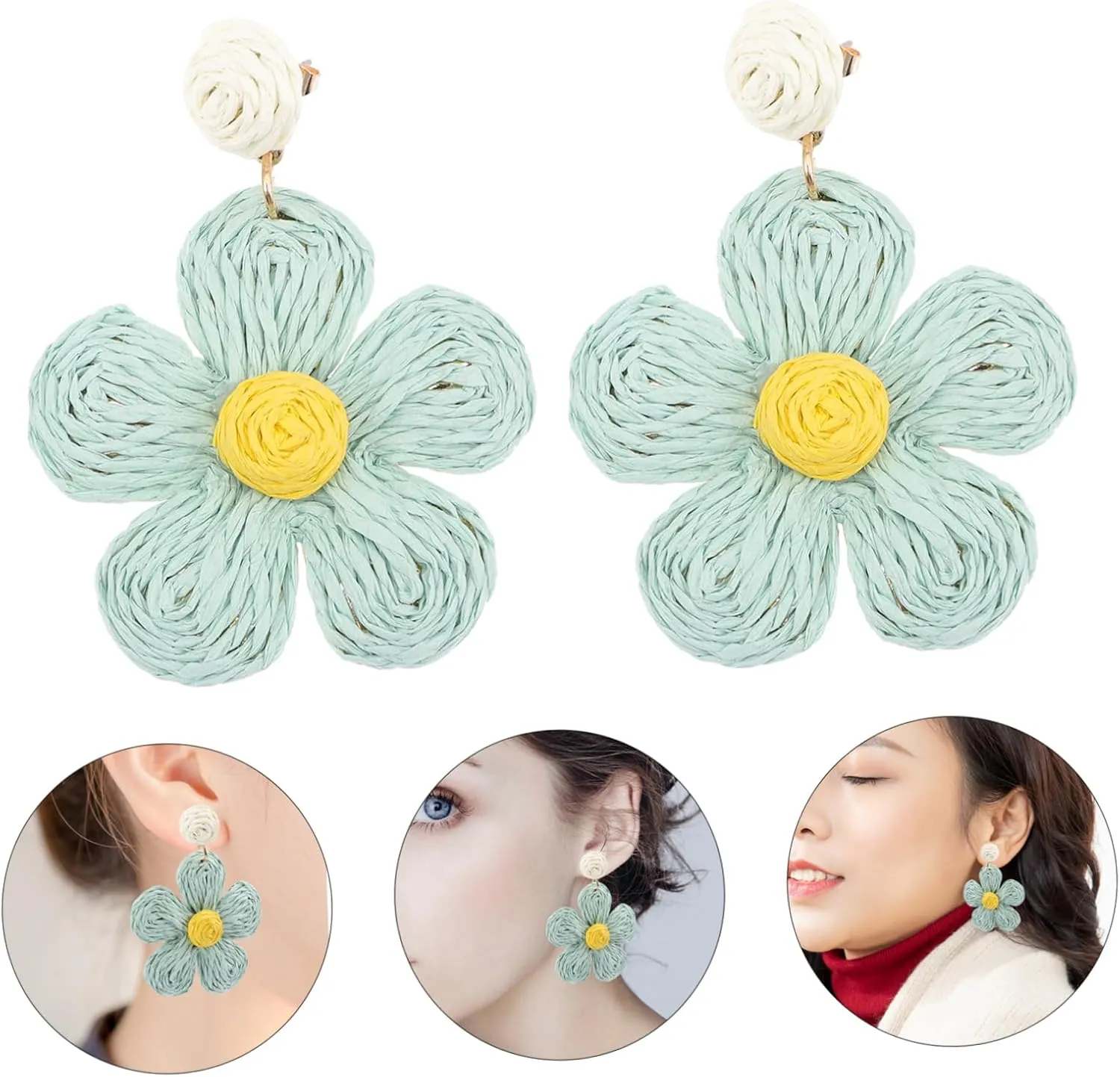 Beaupretty Flower Earrings Handmade Woven Jewelry for Hawaii Parties Summer Beach Vacations Lightweight Skin
