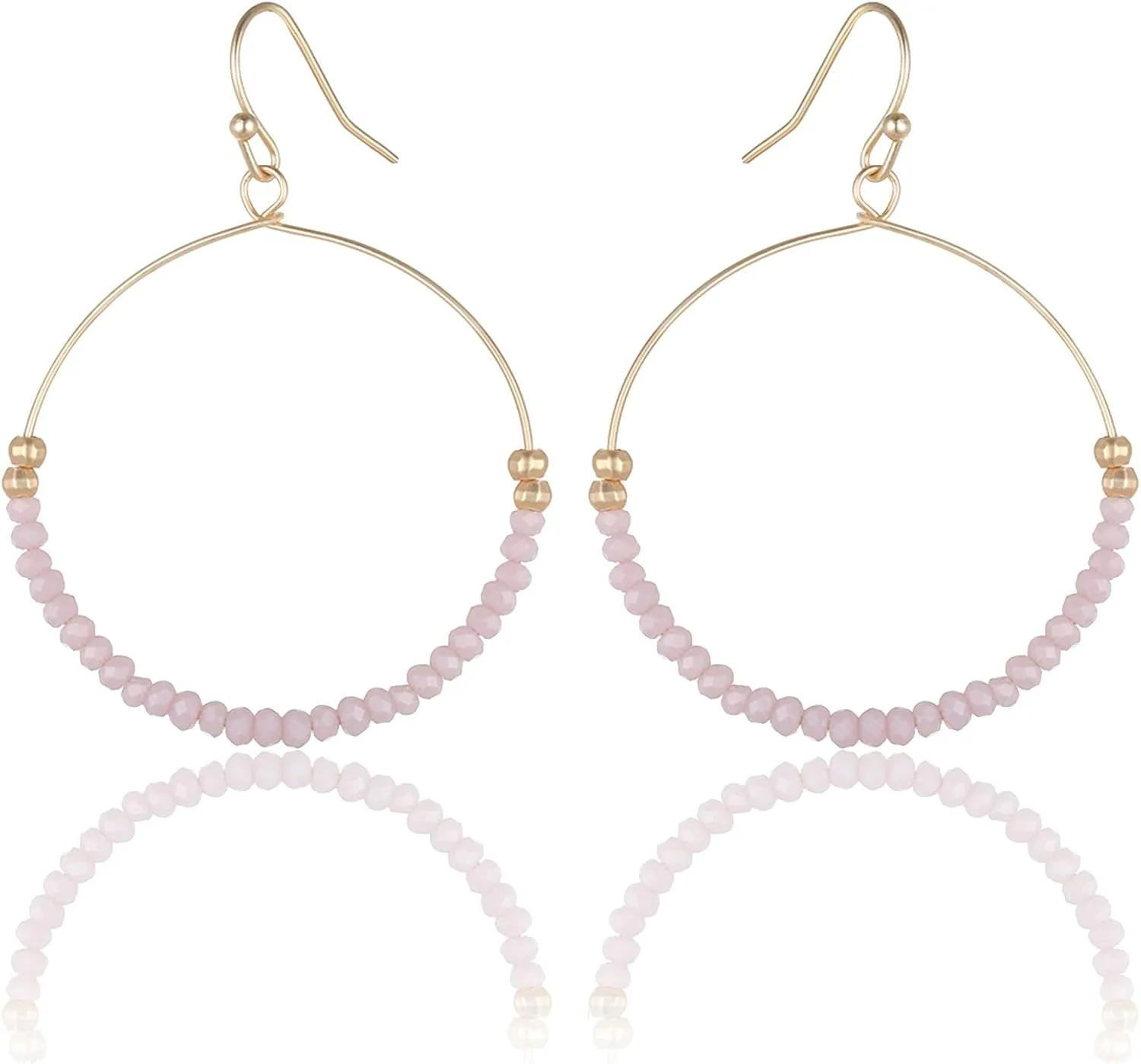 Bohemian Boho Round Circle Hoop Dangle Drop Earrings for Women  Delicate - Handcrafted  Colorful Faceted Glass Beads  Gold Plated  with Gift Box Included