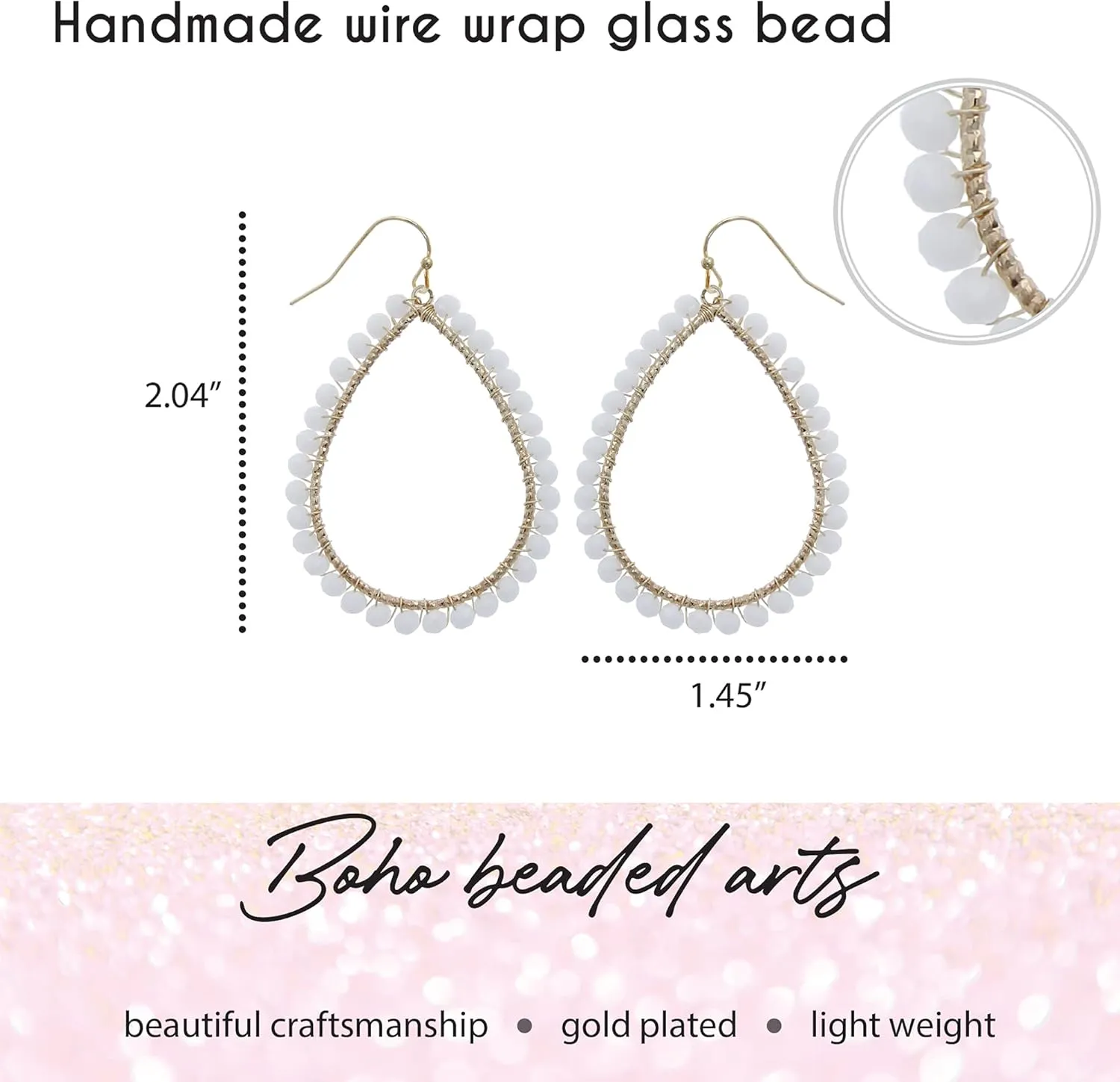 Bohemian Boho Teardrop Dangle Drop Earrings for Women ?C Delicate - Handcrafted Wire Wrapped Colorful Faceted Glass Beads ?C Gold Plated ?C with Gift Box Included