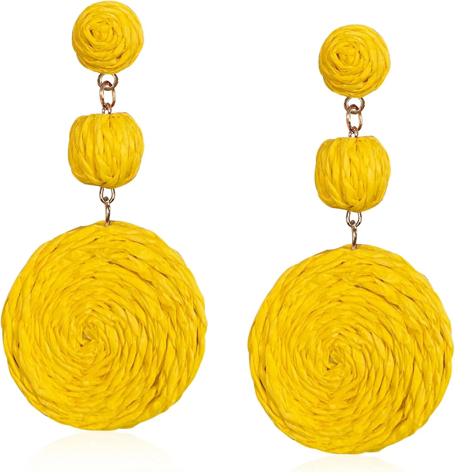 Boho Raffia Ball Earrings for Women Statement Straw Dangle Earrings Beach Vacation Jewelry