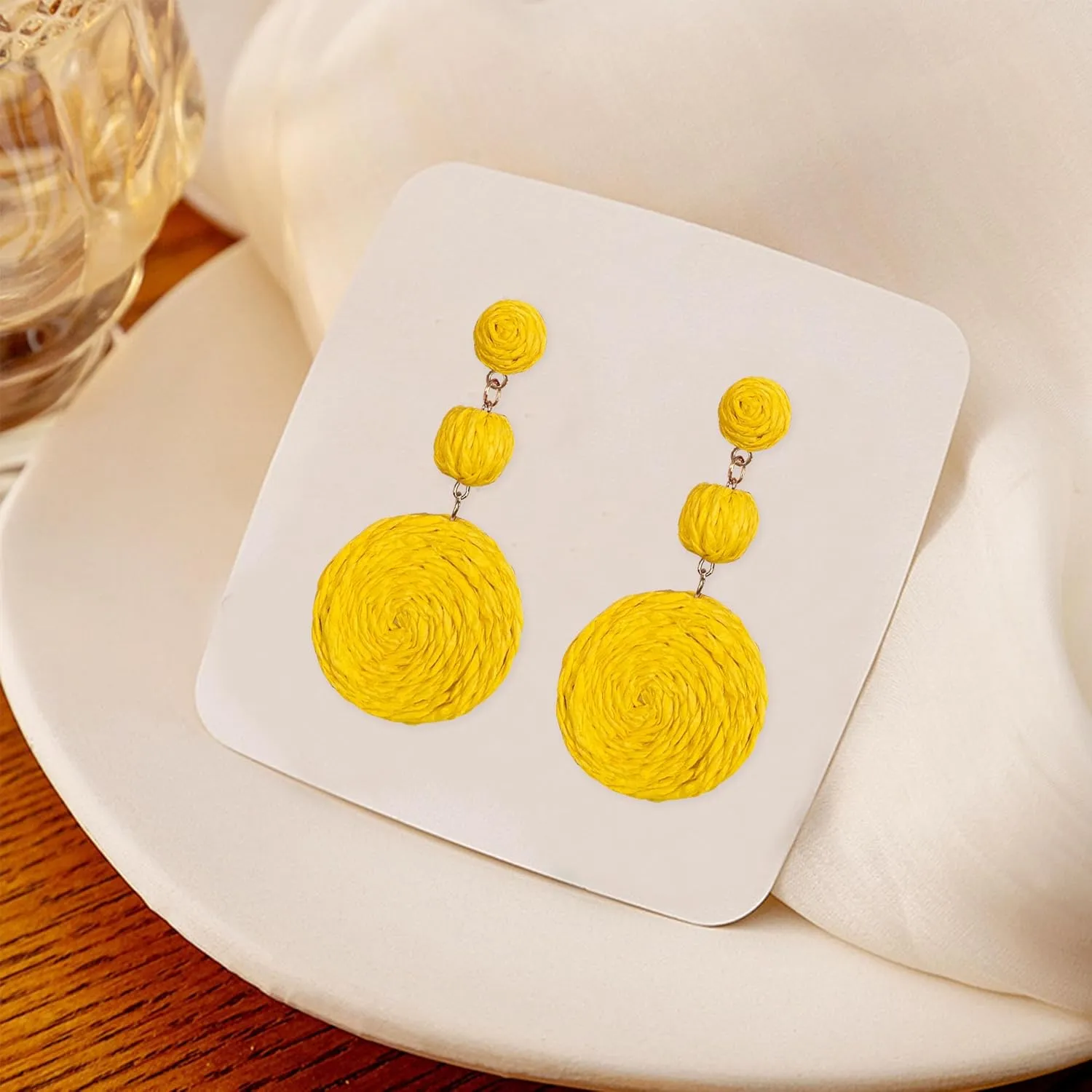 Boho Raffia Ball Earrings for Women Statement Straw Dangle Earrings Beach Vacation Jewelry