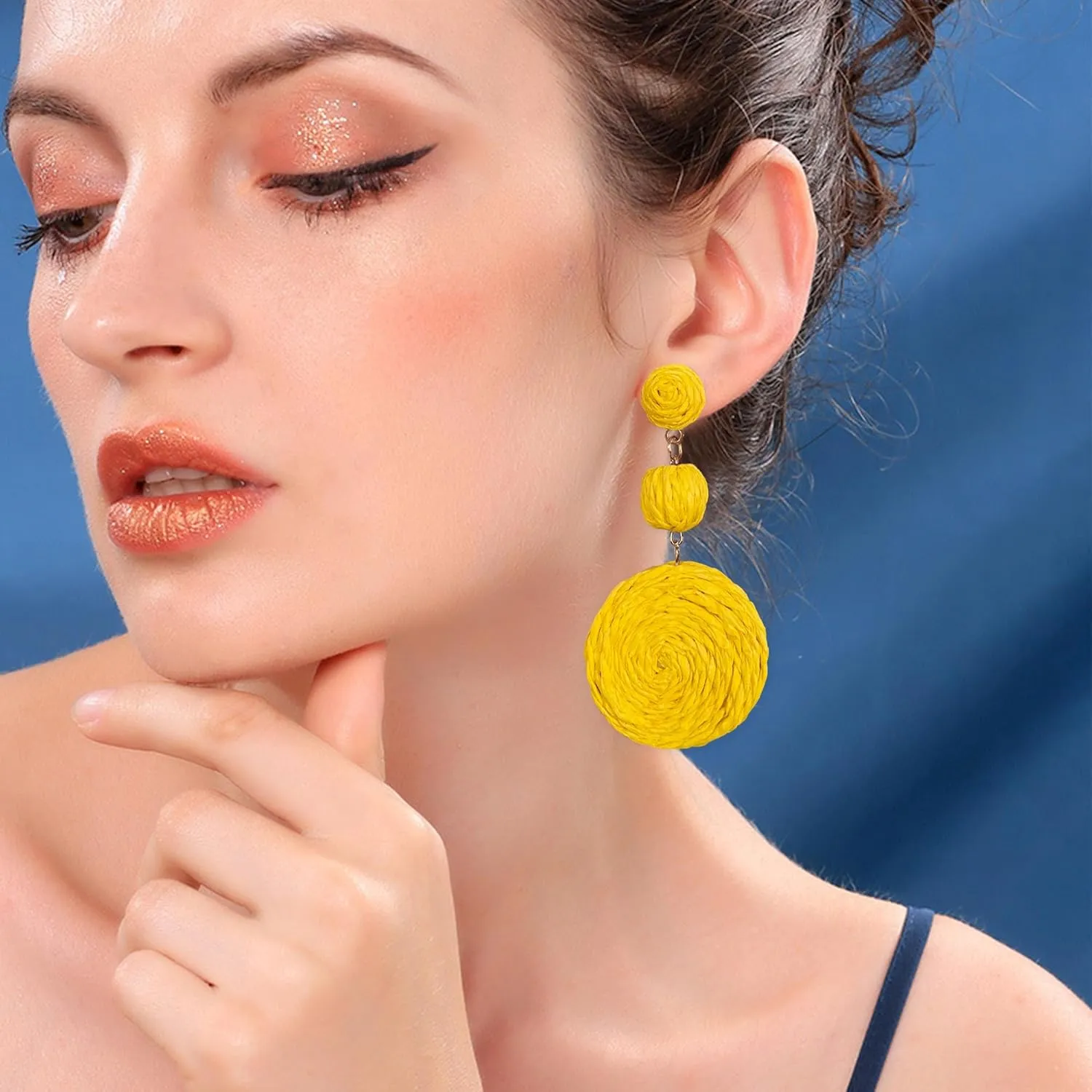 Boho Raffia Ball Earrings for Women Statement Straw Dangle Earrings Beach Vacation Jewelry