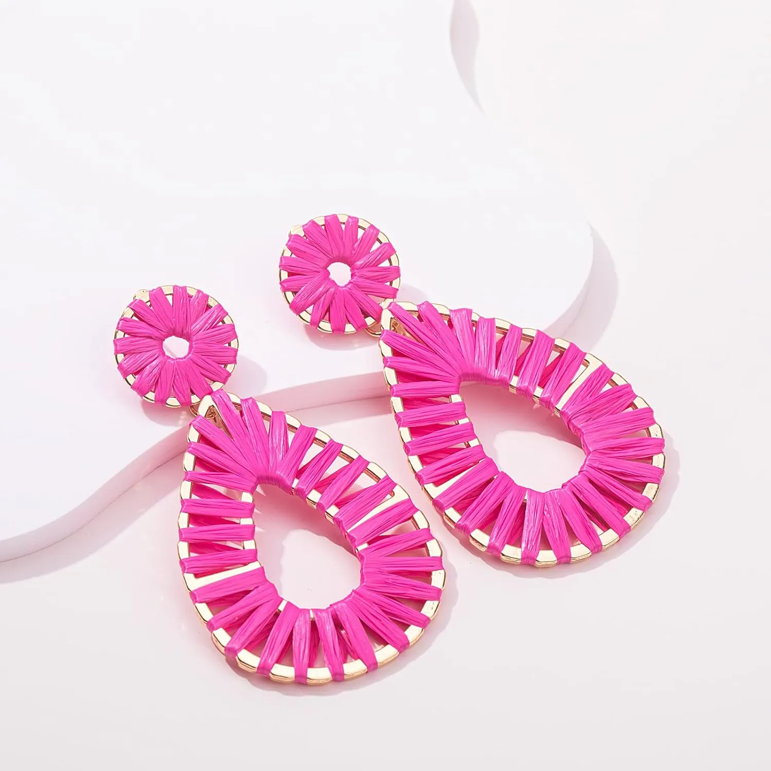 Boho Raffia Earrings Statement Teardrop Earrings Drop Dangle Bohemian Earrings for Women Cute Handmade Earring