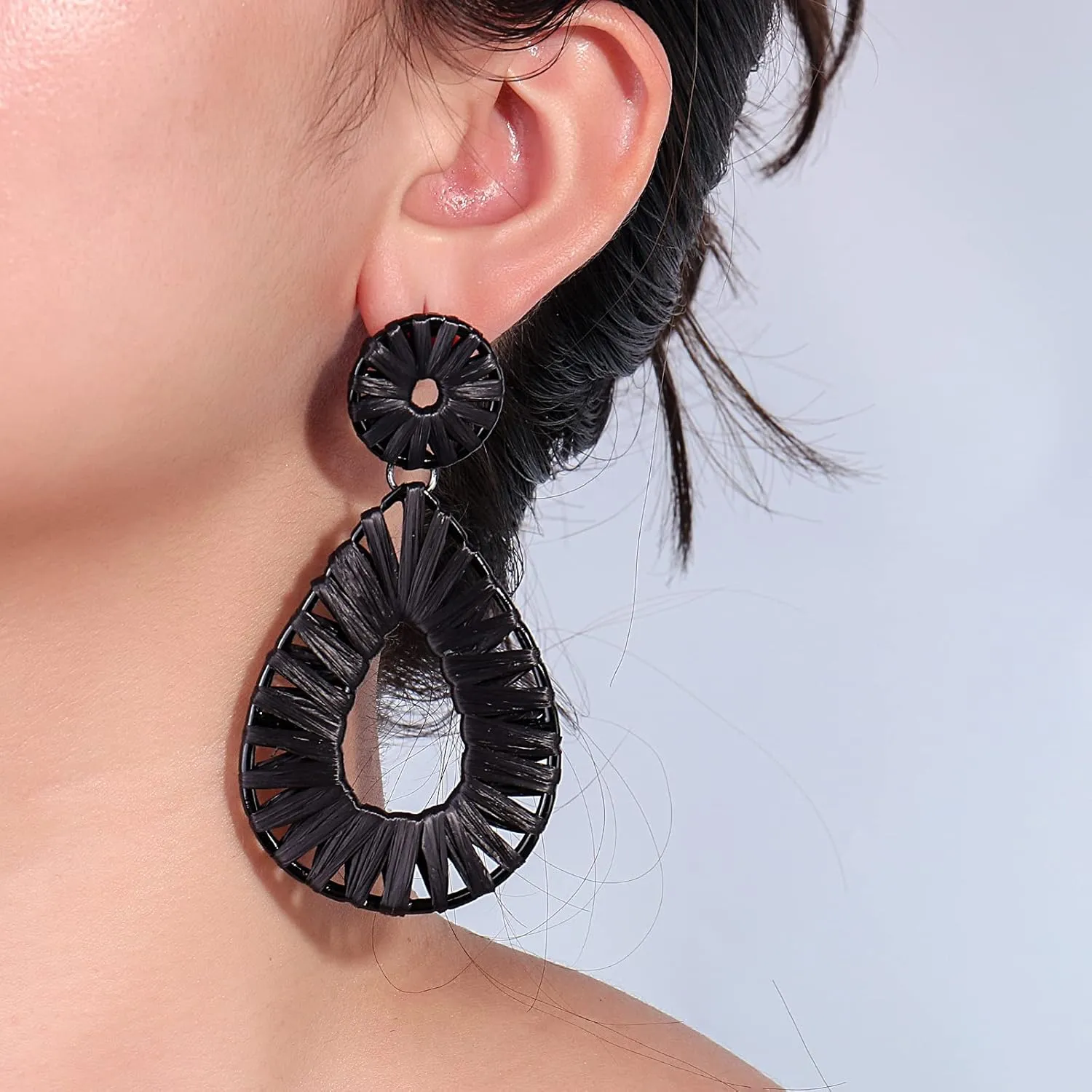 Boho Raffia Earrings Statement Teardrop Earrings Drop Dangle Bohemian Earrings for Women Cute Handmade Earring