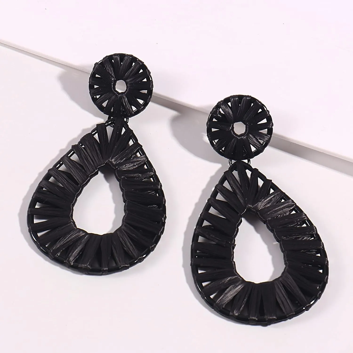 Boho Raffia Earrings Statement Teardrop Earrings Drop Dangle Bohemian Earrings for Women Cute Handmade Earring